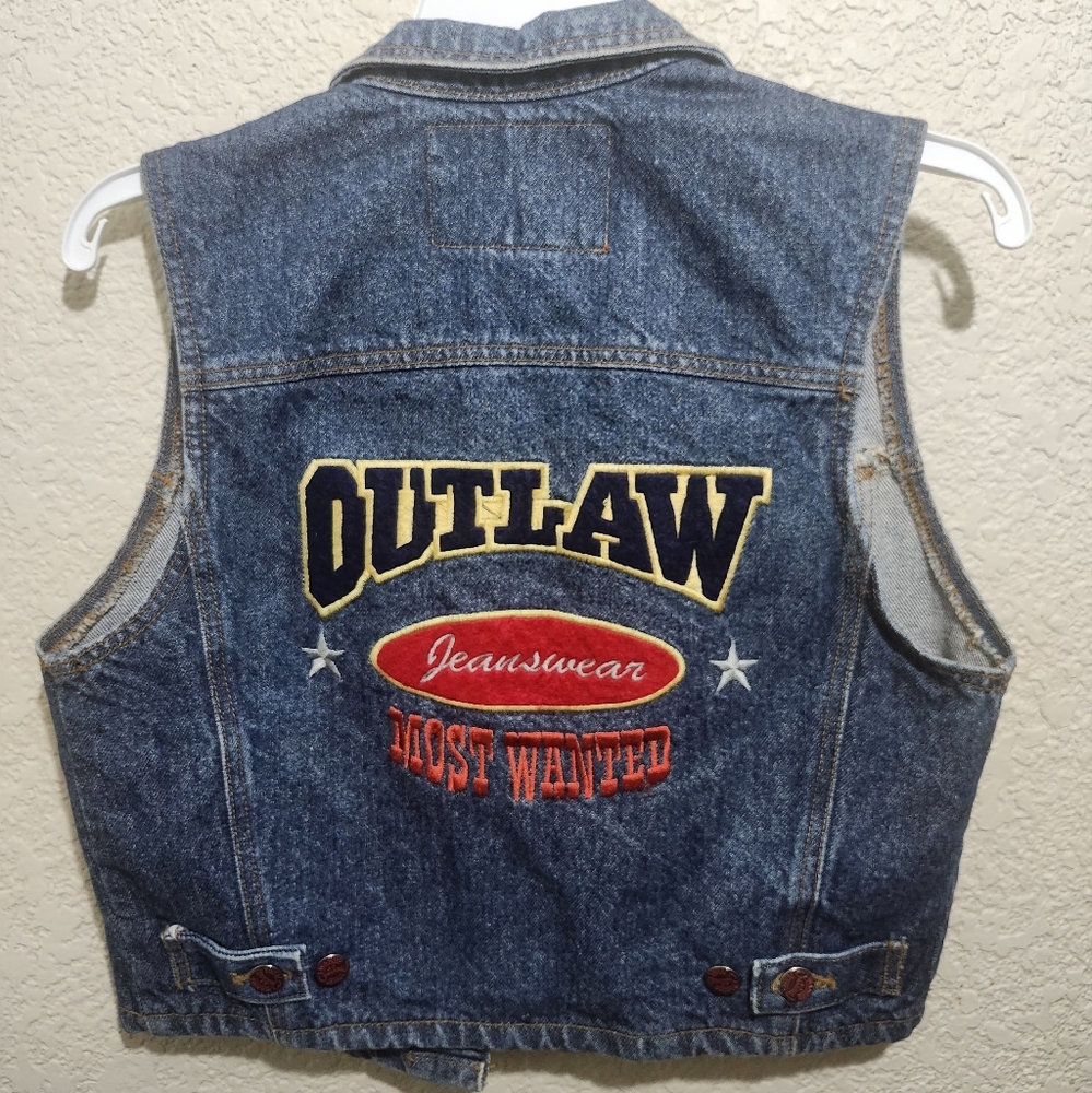 Outlaw Most Wanted Vintage Womens Denim Jacket with Embroidered Design
